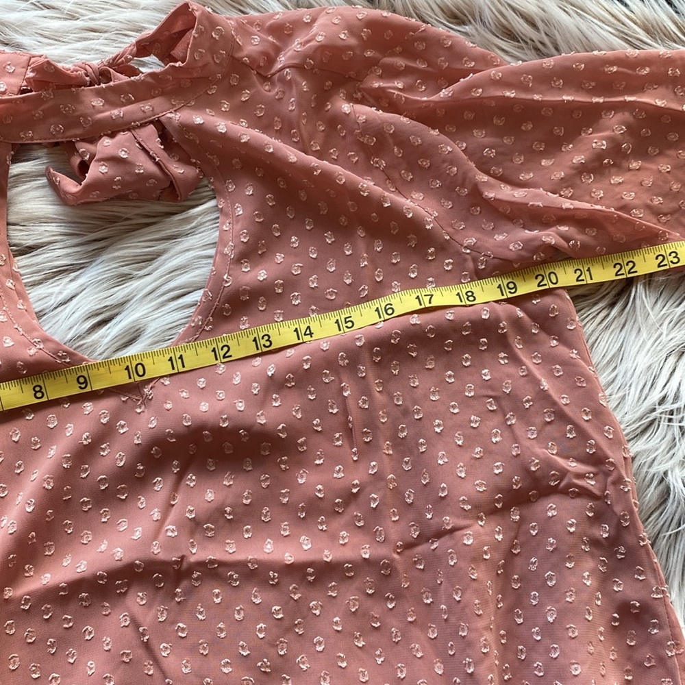 NWT Band of Gypsies Bell Sleeve French Dot Tie Neck Pink Blouse Top Small - Picture 6 of 9